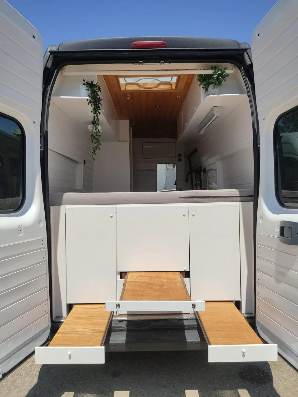 Rear picnic-style bench with pull-out wooden drawers